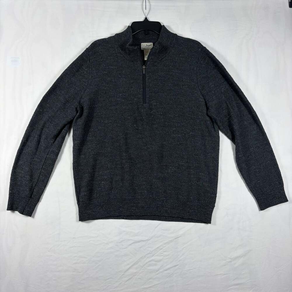 LL Bean Quarter-Zip Pullover Sweater L-Reg Dark Gray Organic Cotton
